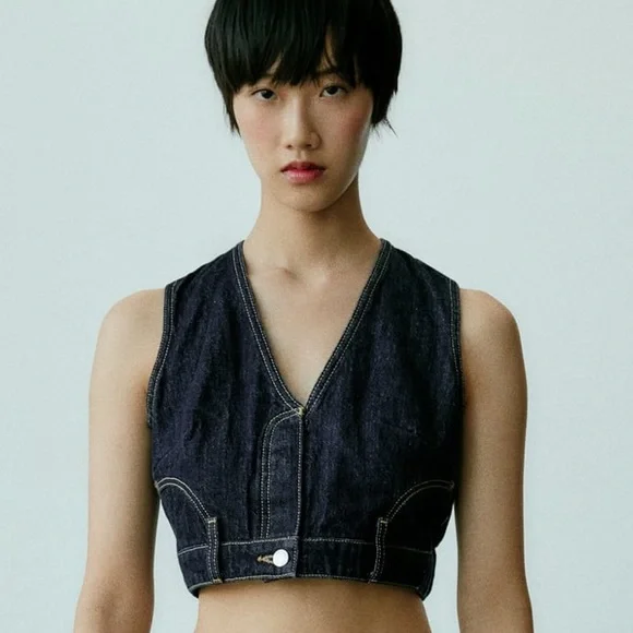 NEW! Zara Dark Denim TRF Vest - Picture 6 of 13